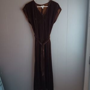 J.Jill Brown Crushed Velvet Maxi Dress W Belt Size S/S